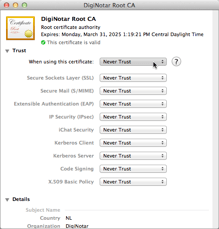 After you double click on DigiNotar you will be presented with a window that allows you to change the trust relationship you have with that certificate.