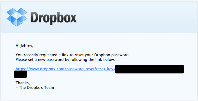 Dropbox email reset