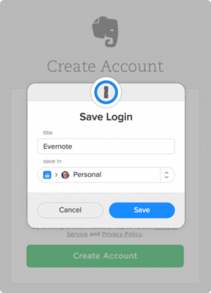 Saving Evernote login with 1Password X