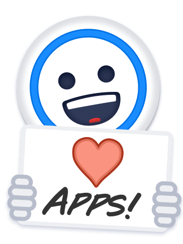 1Password icon holding a sign reading 'We Love Apps'