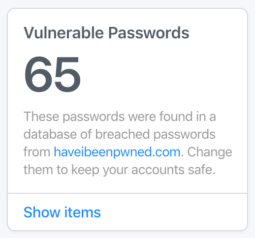 Watchtower showing vulnerable passwords