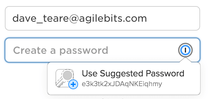 1Password X suggesting a password when signing up to Evernote
