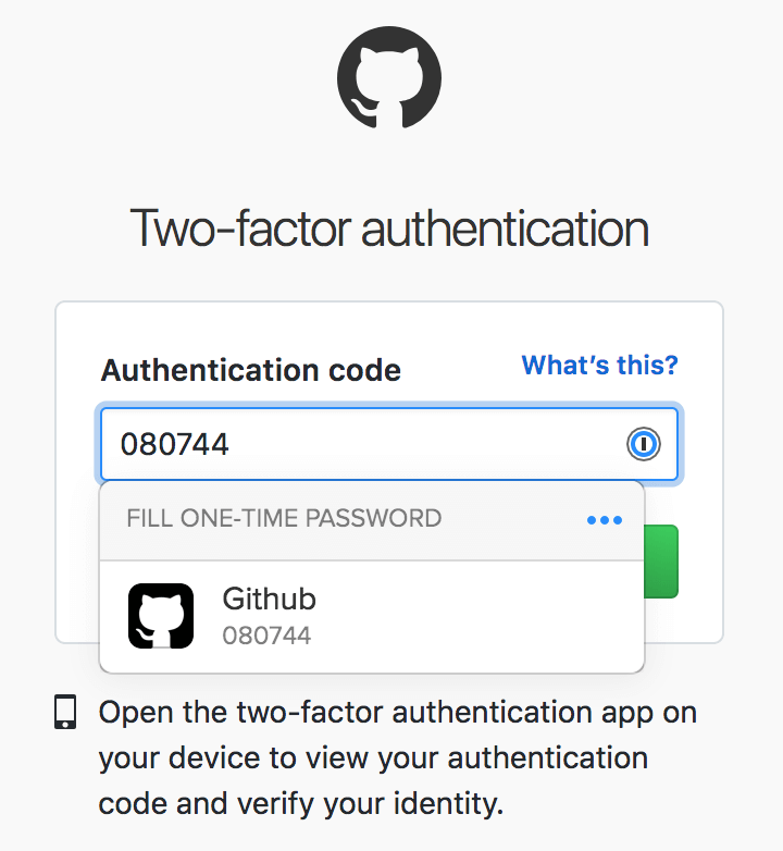 Automatically filling one-time password two-factor authentication on GitHub