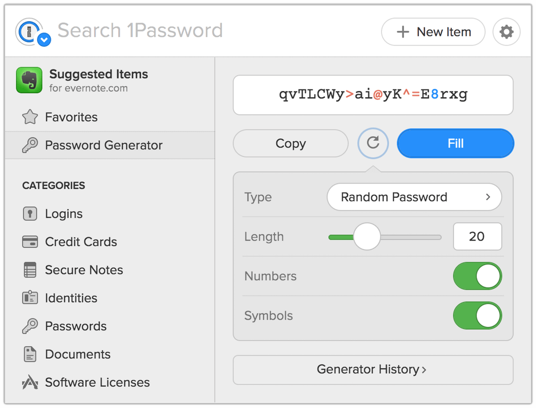 Generating a strong, unique password with 1Password X