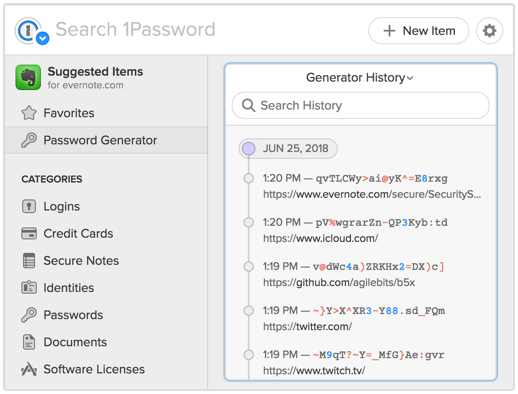 Generator History in the Strong Password Generator