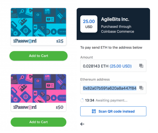 1Password gift cards - Eth payment