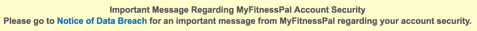 In app notification about the MyFitnessPal data breach