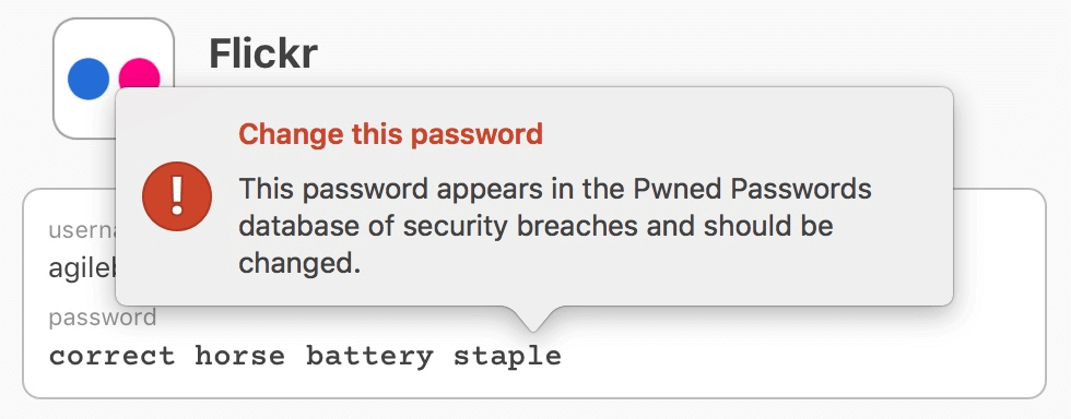 A login item whose password is in Troy Hunt's Have I Been Pwned database