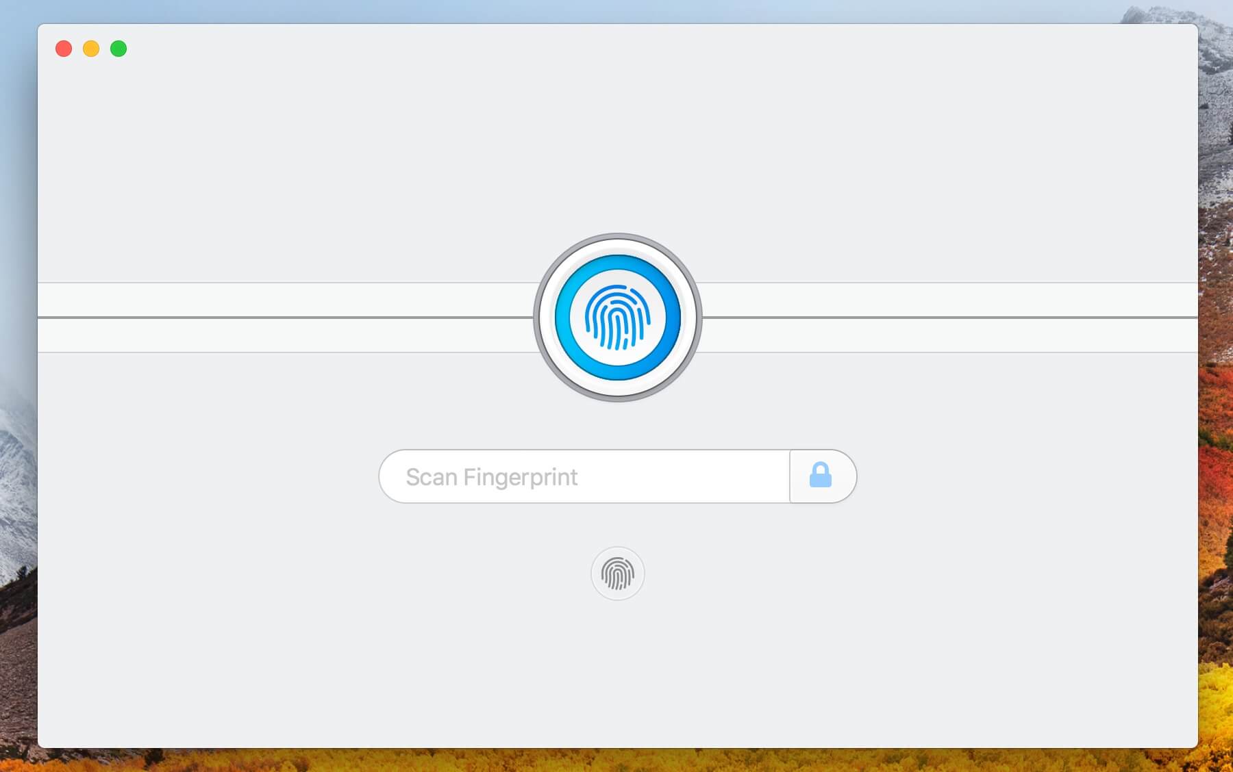 1Password locked and ready to unlock using Touch ID