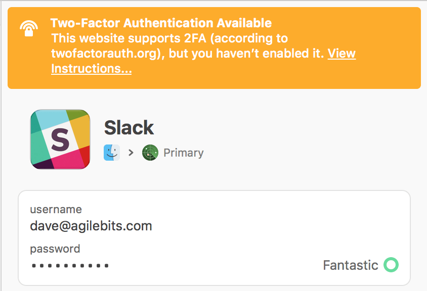 Watchtower warning that 2FA is not enabled