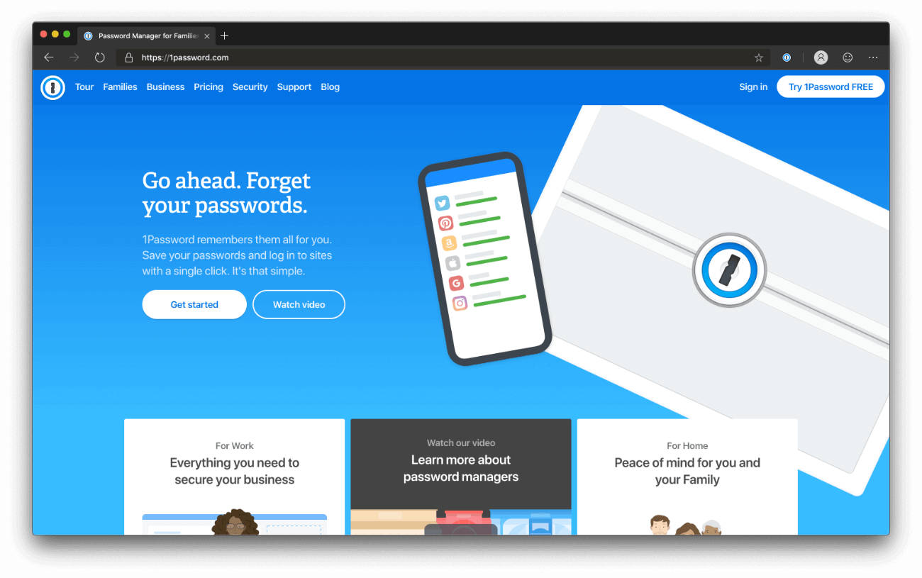 1Password homepage - dark mode