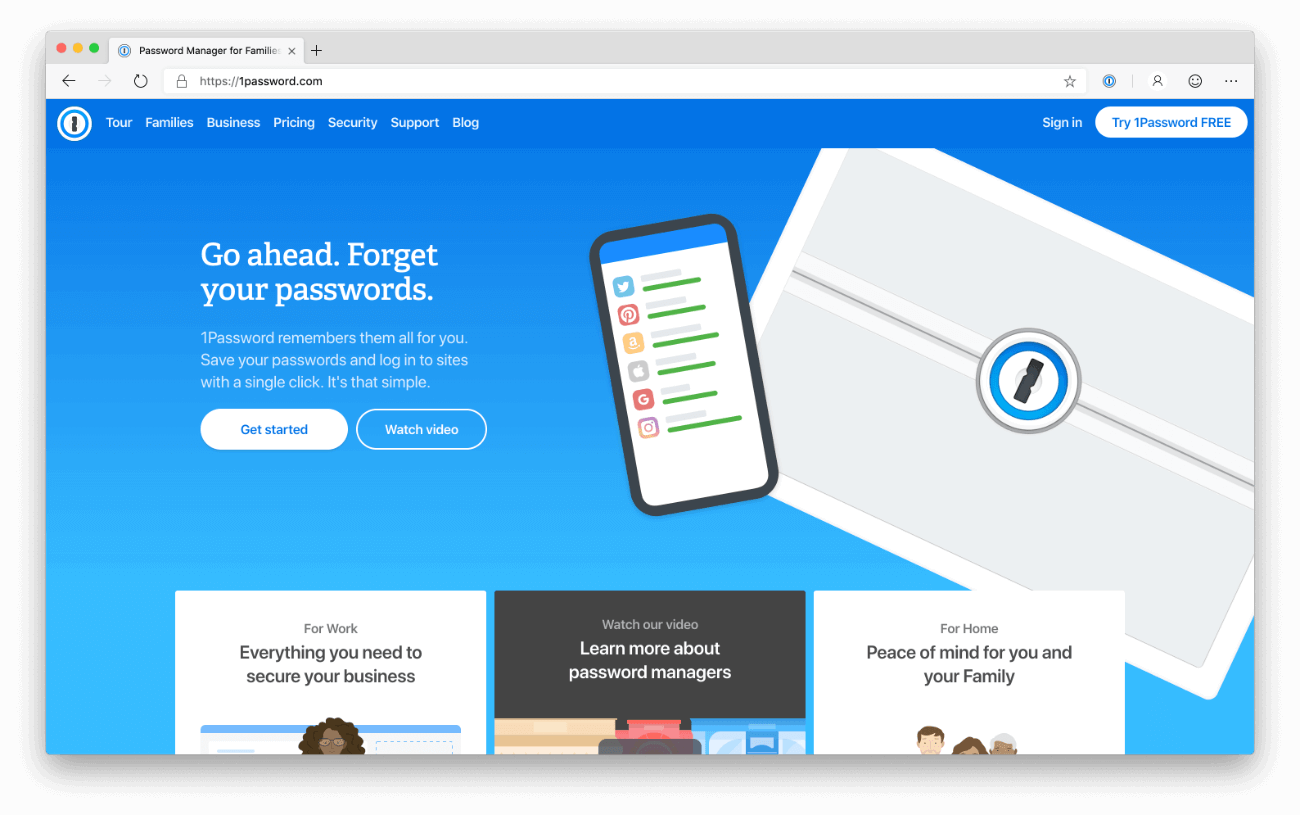 1Password homepage - light mode