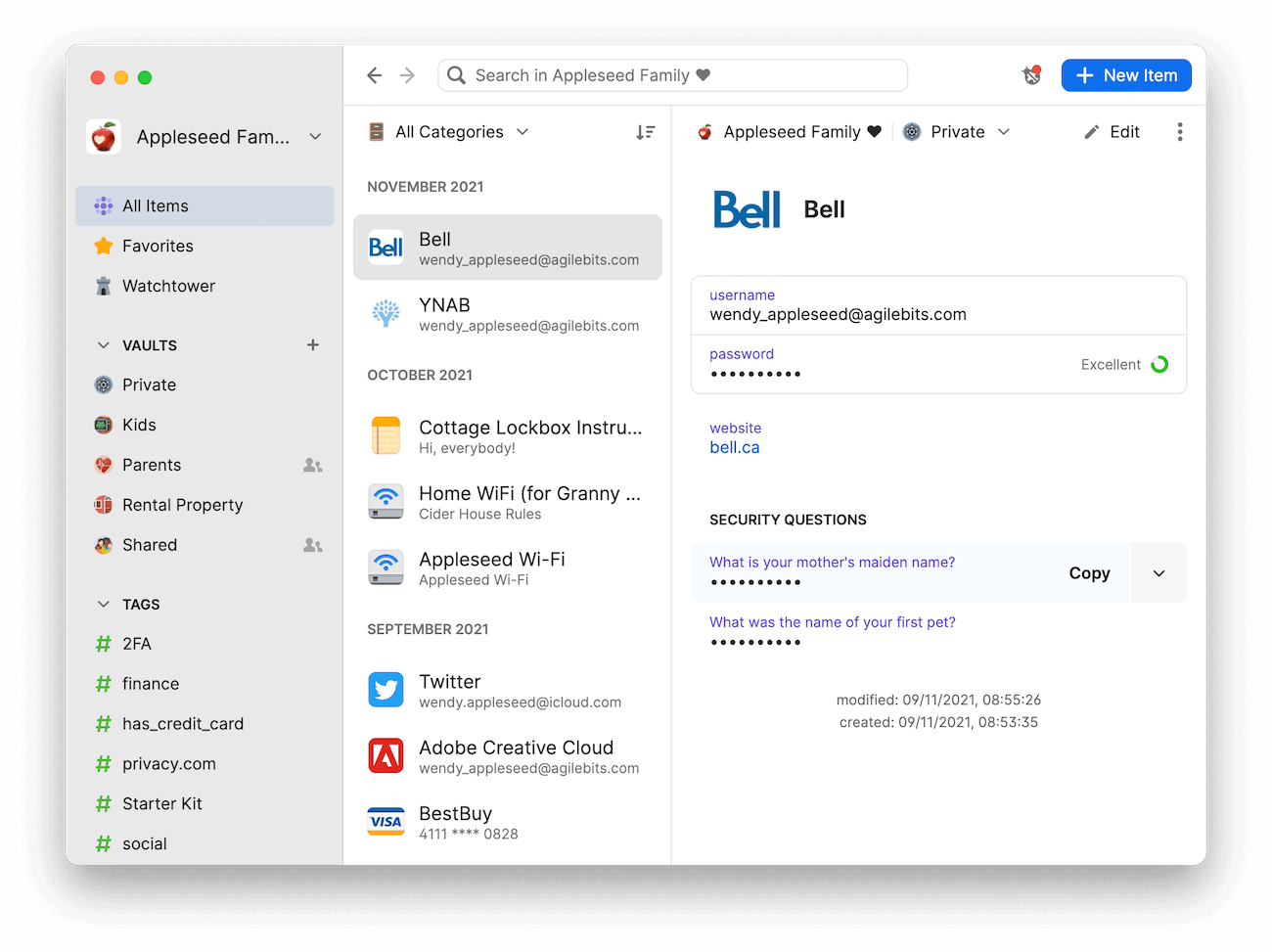 Step four of creating random security questions in 1Password 8