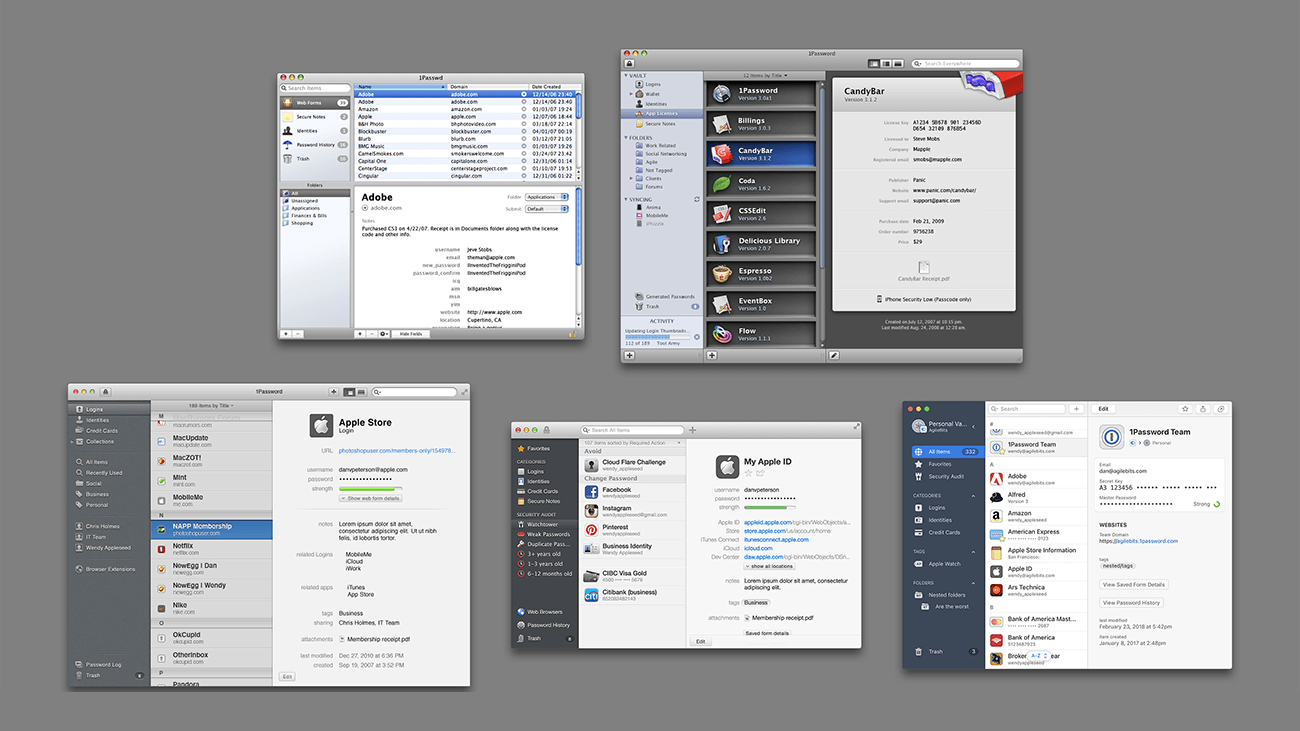 1Password for Mac, through the years