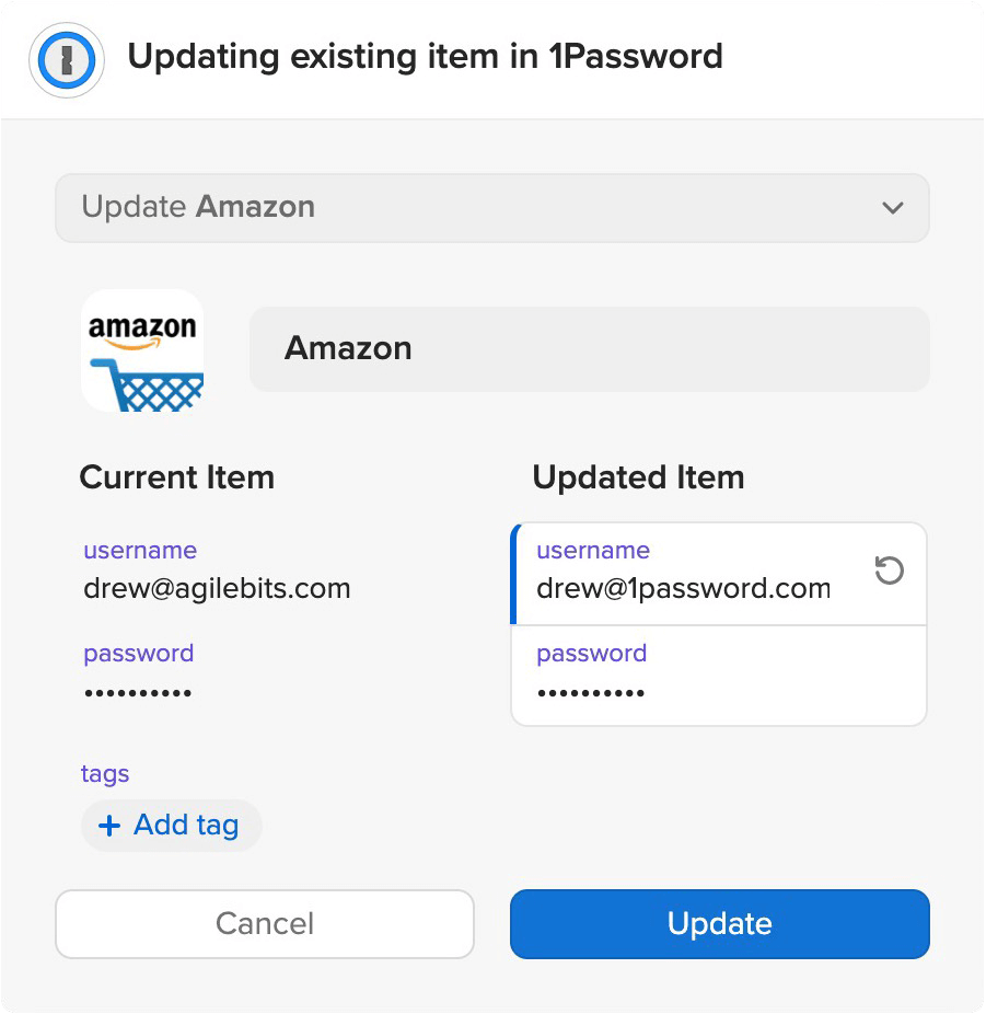 Image showing the new update experience in 1Password in the browser