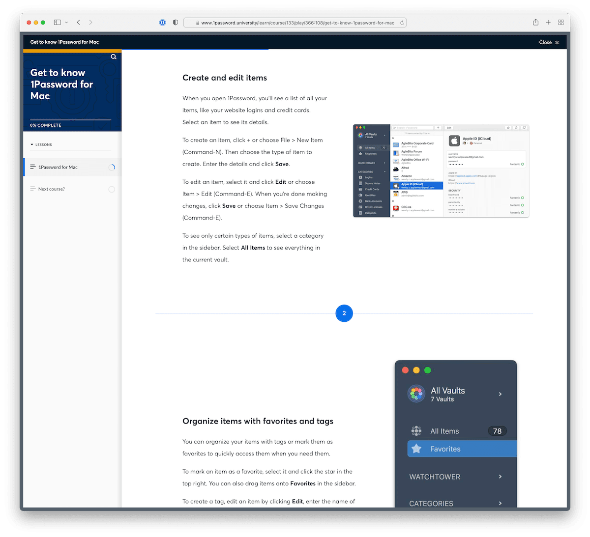 Preview of content from one of the 1Password University courses.