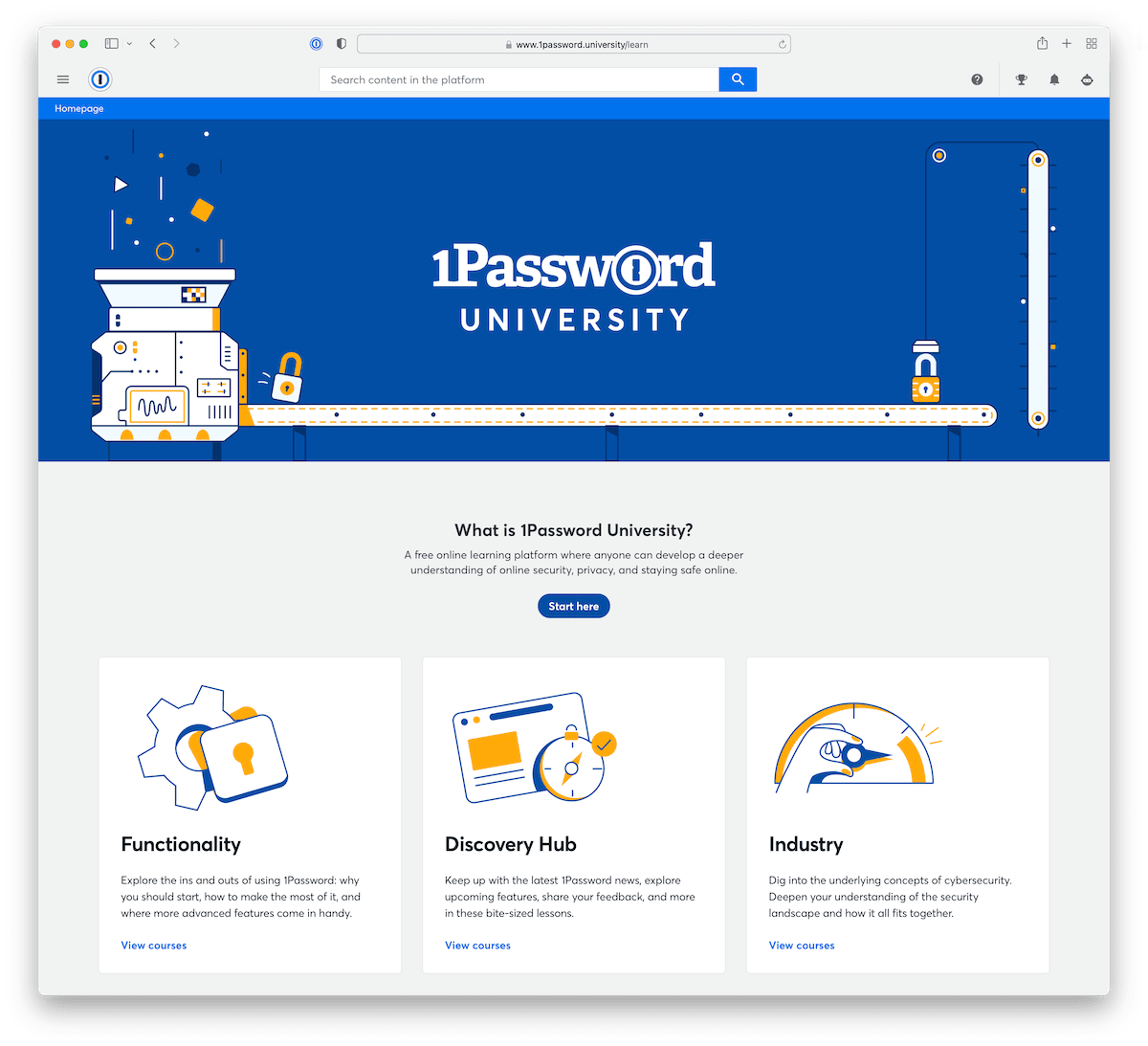 1Password University homepage.