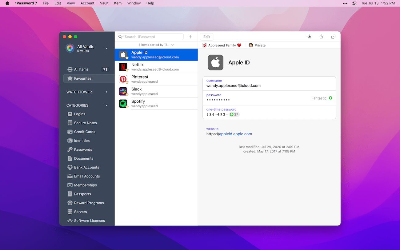 1Password Mac app running on macOS Monterey