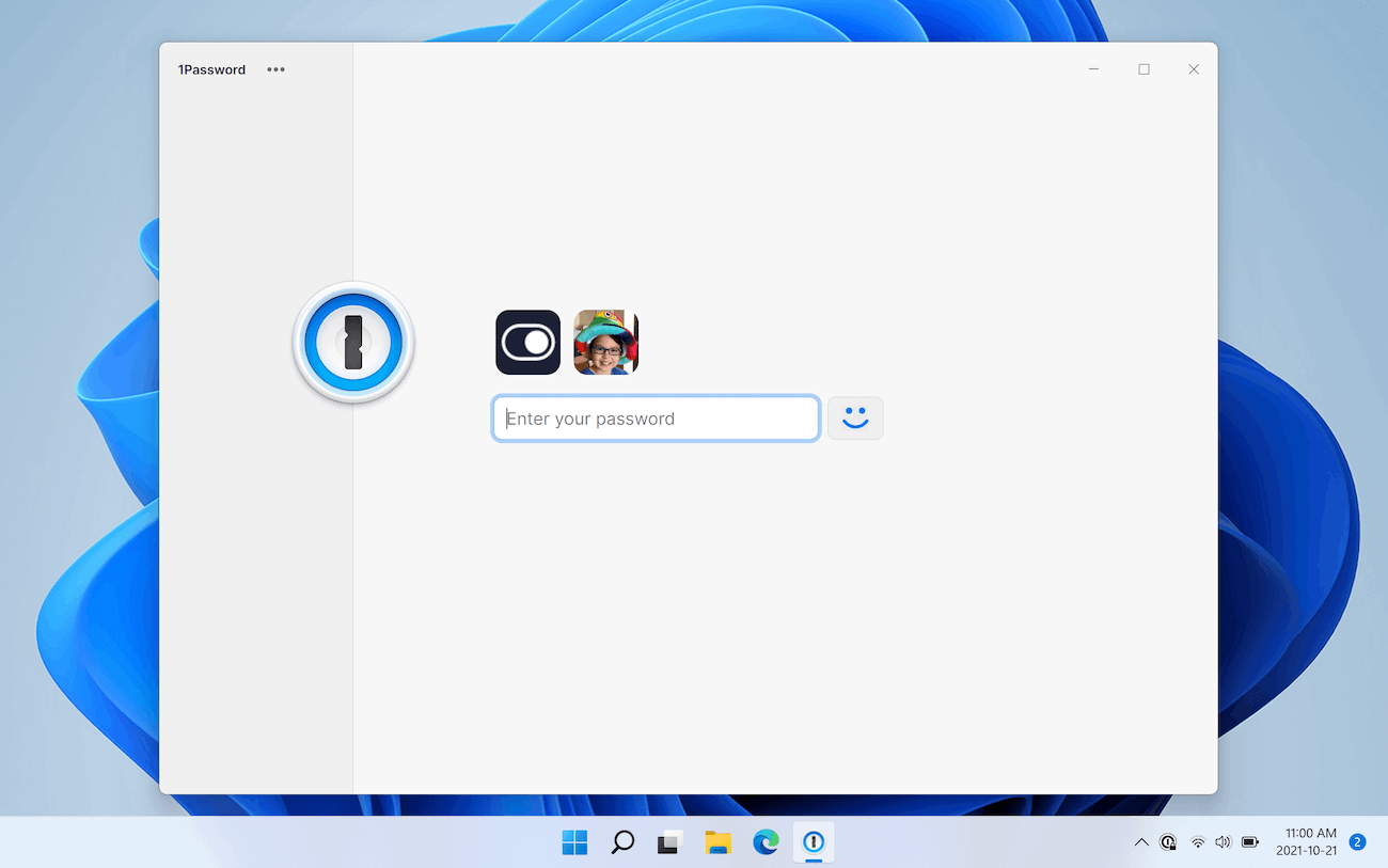 1Password 8 lock screen on Windows 11
