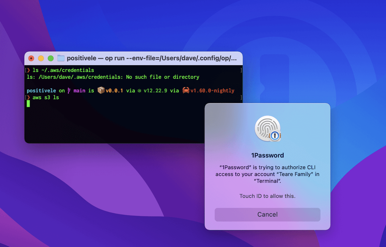 Popup window authorizing terminal access to 1Password