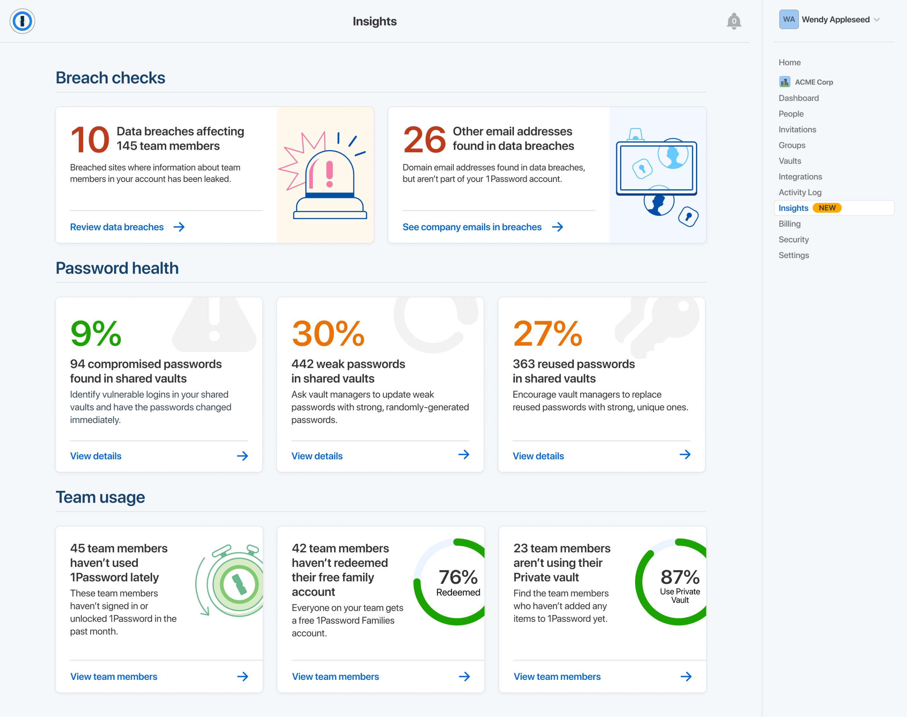 1Password Insights dashboard