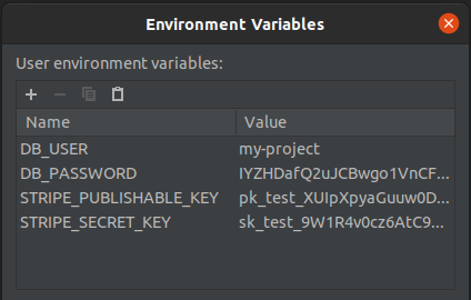 List of user environment variables with their name and corresponding value.