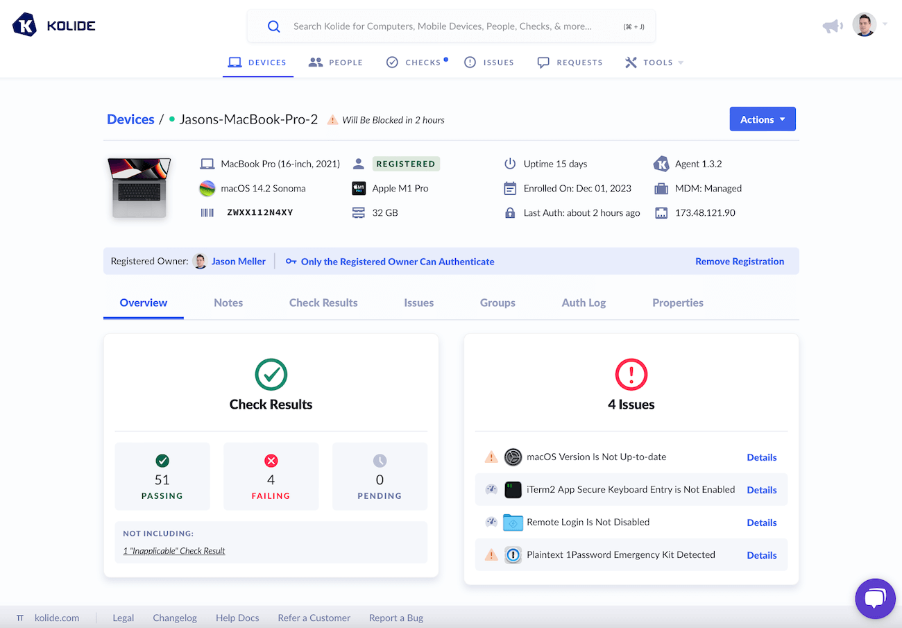 A screenshot of the Kolide admin dashboard.