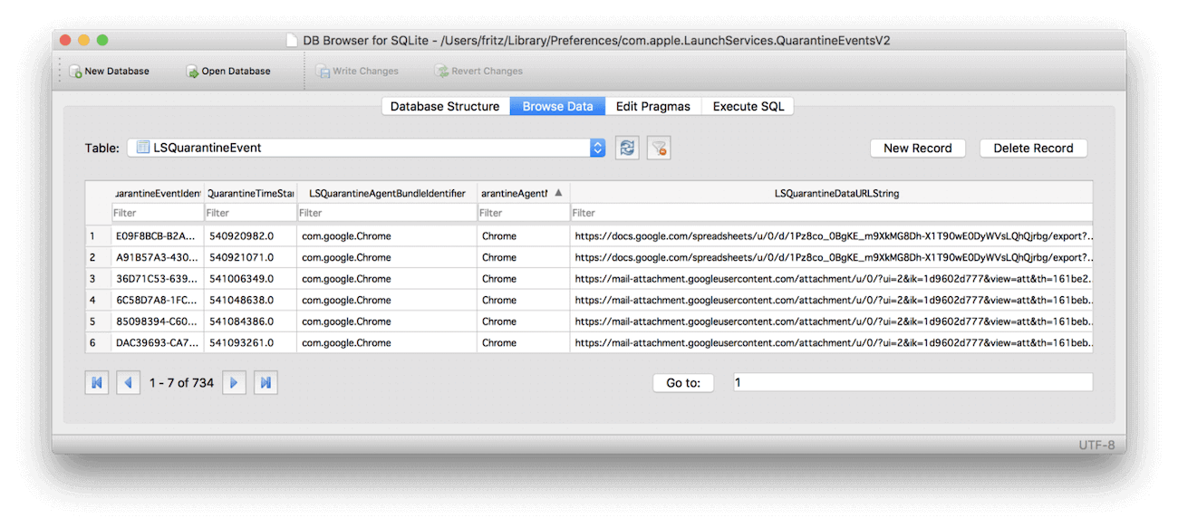 A screenshot of a finder table window.