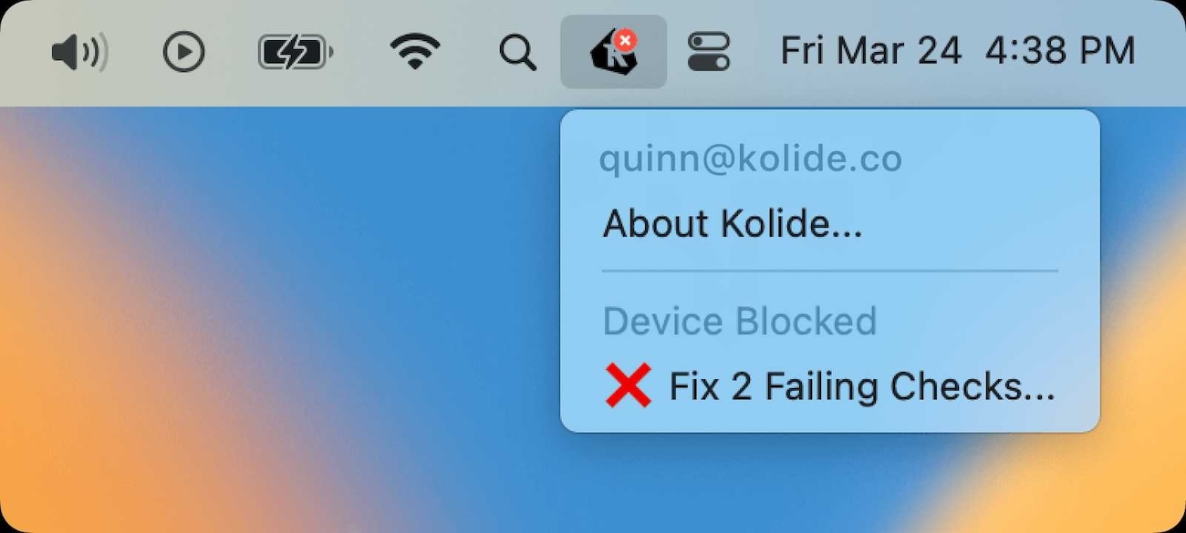 A screenshot showing when the menubar alerts a device is blocked from access.