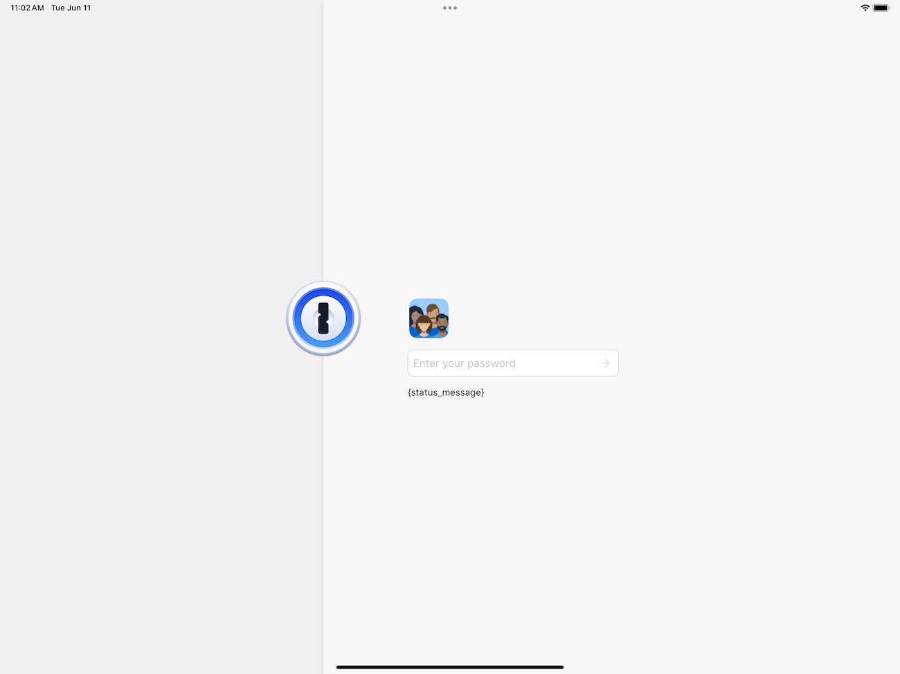 A screenshot of a work-in-progress lock screen for the 1Password for iOS app.