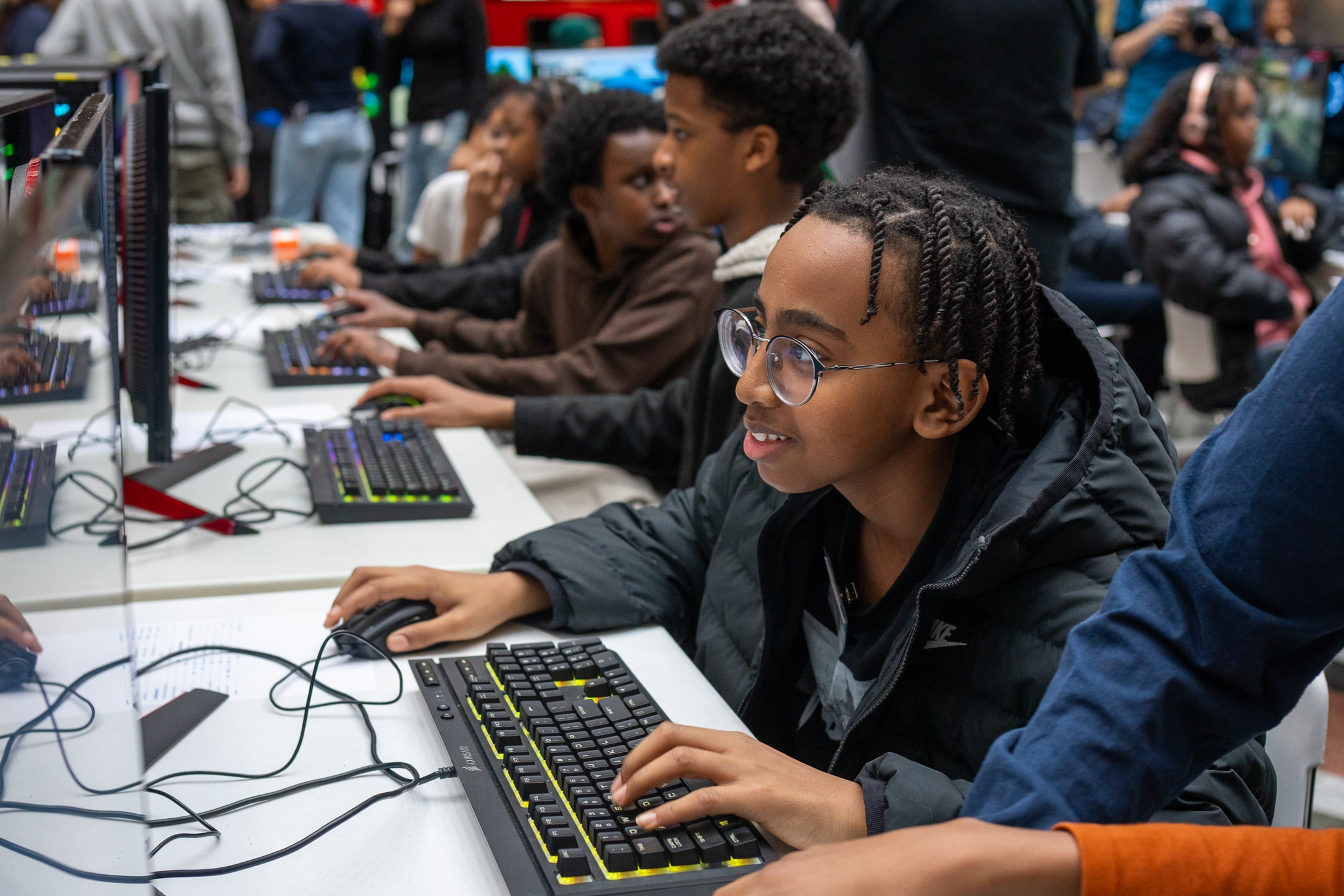 Students working on desktop computers. Students working on desktop computers.