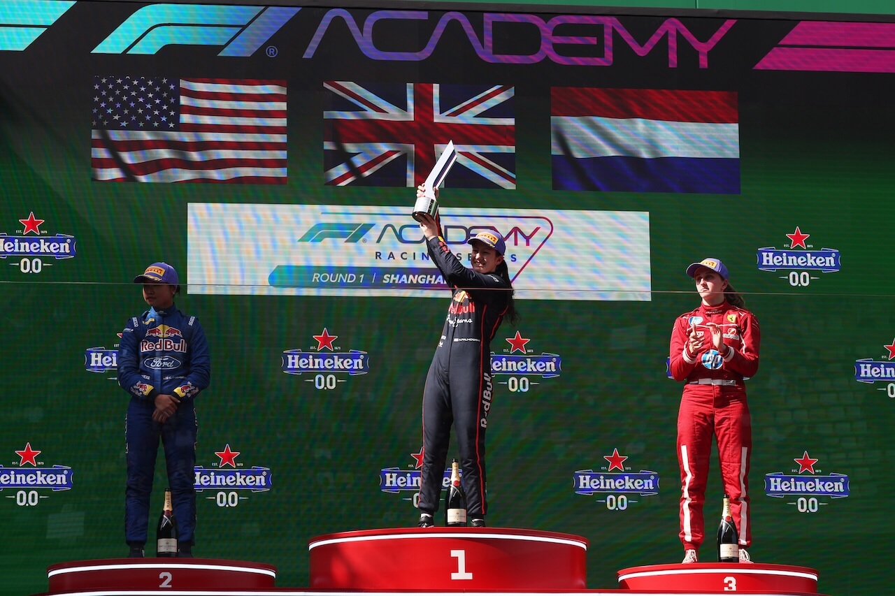 A photo of Alisha Palmowski on the podium after winning in Shanghi, the first race of 2025. A photo of Alisha Palmowski on the podium after winning in Shanghi, the first race of 2025.